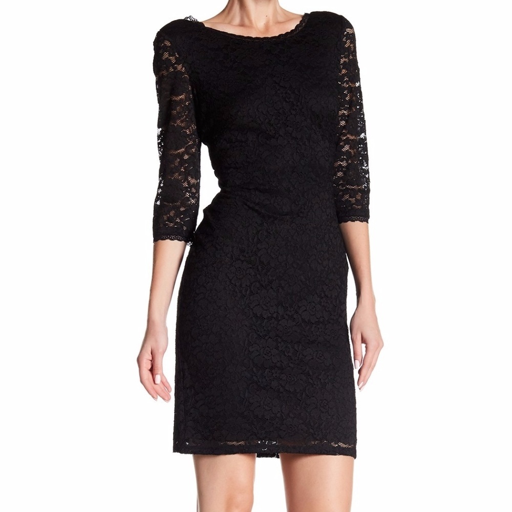 Eliza J women 0 lace sheath dress boatneck zip knee length dark fairy whimsygoth